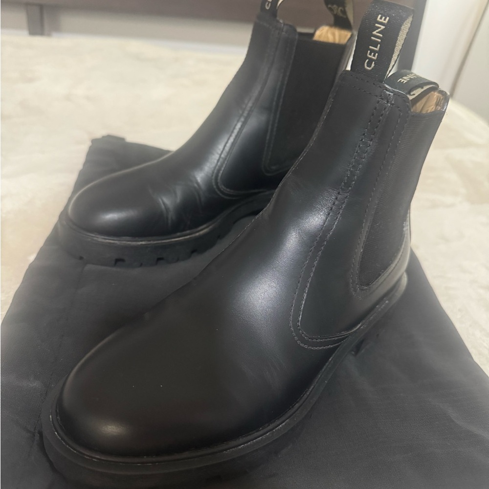 Celine Black Leather Combat Boots